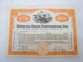 Citizens Union Corporation, Ltd., 5 shares, nr NP122, 1931 -share certificate / osakekirja