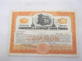 Crompton & Knowles Loom Works, 25 shares, nr C2502, 1943 -share certificate / osakekirja