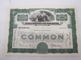 United Printers and Publishers, 100 shares, nr C1738, 1937 -share certificate / osakekirja