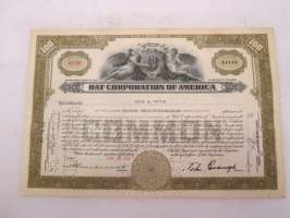 Hat Corporation of America, 100 shares, nr A3356, 1936 -share certificate / osakekirja
