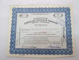 Cholar Gould & Savage Mining Company, 100 shares, nr 11503, 1949 -share certificate / osakekirja