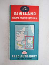 Esso Auto-Kort Danmark / Själland - Lolland - Falster - Bornholm) 1964 -tiekartta / road map