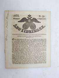 Åbo Tidningar 1833 nr 91, Onsdagen den 13. November, innehåller bl. a. följande artikel / annonser; Ytterligare om Gustaf II. Adolph såsom Psalmförfattare,