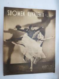 Suomen Kuvalehti 1947 nr 41, ilmestynyt 11.10.1947, sis. mm. seur. artikkelit / kuvat / mainokset; Kansikuva Lucia Nifontova & Kari Karnakoski, RaNa Rouvan sikuria,