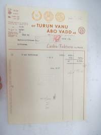 Oy Turun Vanu - Åbo VAdd Ab, Turku, 17.10.1952 -asiakirja / business document