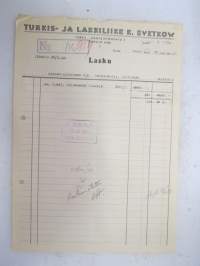 Turkuis- ja lakkiliike K. Svetkov, Turku, 30.5.1952 -asiakirja / business document
