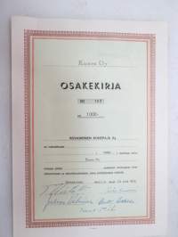 Kunes Oy, Rovaniemi, 1 000 mk, osakekirja nr 107, omistaja Rovaniemen Konepaja Ky, 24.3.1974 -share certificate