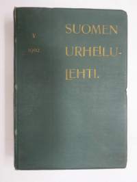 Suomen Urheilulehti 1902 - 5. vuosikerta, sidottu kirjaksi, sisällysluettelo näkyy kohteen runsaista kuvista -sports magazine, annual volume