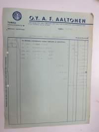 Oy A.F. Aaltonen, Turku 9.10.1948 - Autokoulu ja autokorjaamo Visa, Uusikaupunki -asiakirja / business document