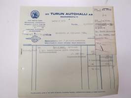 Oy Turun Autohalli Ab, Turku 6.9.1947 - Autokoulu ja autokorjaamo Visa, Uusikaupunki -asiakirja / business document