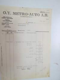 Oy Metro-Auto Ab, Helsinki, 30.5.1947 - Autokoulu ja autokorjaamo Visa, Uusikaupunki -asiakirja / business document