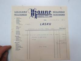 Lasihiomo Peilitehdas Metallitehdas Taidetakomo Kaune H.A. Nieminen, Turku 25.11.1949 - Autokoulu ja autokorjaamo Visa, Uusikaupunki -asiakirja / business document