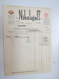 Oy Nikolajeff Ab, Helsinki 7.11.1950 - Autokoulu ja autokorjaamo Visa, Uusikaupunki -asiakirja / business document