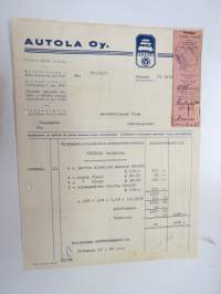 Autola Oy, Helsinki 22.5.1947 - Autokoulu ja autokorjaamo Visa, Uusikaupunki -asiakirja / business document