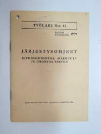 Järjestysohjeet kivenlouhintaa, -hakkuuta ja -hiontaa varten - työlaki nr 13 painos vuodelta 1959