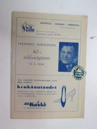 Turun teatteri - Volpone - Hemmo Airamo 40-v juhlanäytäntö 12.2.1958 -käsiohjelma / theatre program