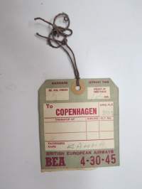 BEA British European Airways Baggage Strap Tag 4-30-45 -matkalaukkumerkki