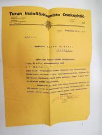 Turun Insinööritoimisto Osakeyhtiö - Monttööri Herra K. Nord, Karkku, 13.1.1915 -asiakirja / business  document