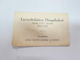 Laestadiolaisten Ylioppilaskoti, Vironkatu 7 C 4, Helsinki -osoitekortti