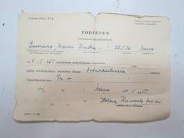 Todistus rokotuksesta vapauttamisesta, 11.5.1955 -asiakirja