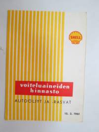 Shell voiteluaineiden hinnasto - autoöljyt- ja rasvat - 15.3.1961 -lubrications price list