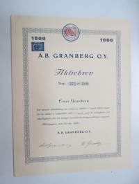 A.B. Granberg O.Y., Ester Granberg, aktiebrev N:ris 271-280 10 aktier á 100 mk, 1 000 m, Helsingfors 1945 -osakekirja / share certificate