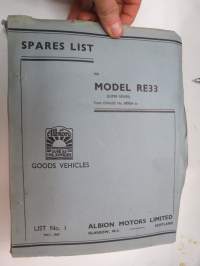 Albion Goods Vehicles - Spre Parts for Model RE33 (Super Reiver) from chassis nr. 69000A... List nr  I, May 1967 -varaosaluettelo