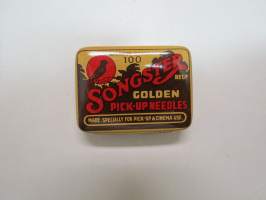 Songster Golden needles -savikiekkolevysoittimen neularasia -78 rpm record needles - tin box