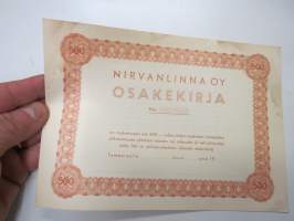 Nirvanlinna Oy, Tampere 19??, 500 mk -osakekirja, balnco / share certificate, unused