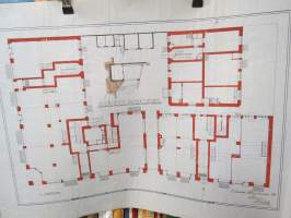 Rakennuspiirustus Turku; 2b, 13. VII, arkkitehti Onni Kaisla, Wenäjänkirkkokatu (Yliopistonkatu) / Käsityöläiskatu kulma, 0-kerros? -drawings