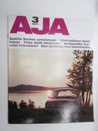 Aja 1971 nr 3, Saab asiakaslehti, Suomea samoilemaan, Mihin diesel kelpaa, Ysiysi aloitti taksiuran (Heikki Toivanen Hki, Kuuauton kulkuvoima, Scania moottorit, ym