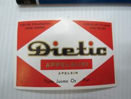 Dietic - Appelsiini / Apelsin, Porin Juoma Oy -juomaetiketti