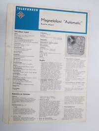 Telefunken Service Information Magnetofoni Automatic -huolto-ohjeet, piirikaavio, ym.