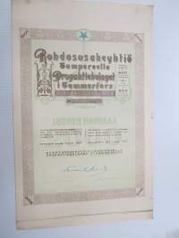 Rohdososakeyhtiö Tampereella - Drogaktiebolaget i Tammerfors, 10 osaketta á 200 mk, Tampere 1937 -osakekirja / share certificate