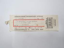 Hämeenlinnan Ensimmäinen Apteekki, 3.1.1959 -apteekkiresepti / signatuuri / pharmacy label