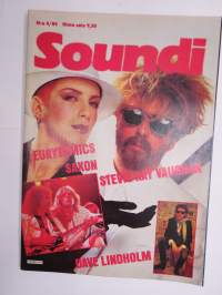 Soundi 1984 nr 4 Eurythmics, Saxon, Stevie Ray Vaughan, Dave Lindholm, Gary Moore Suomessa, Lemmy Kilmister, Hefty Load, Lolita Pop, Fleetwood Mac -music magazine