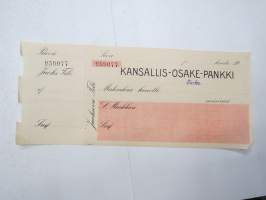 Kansallis-Osake-Pankki, Turku, shekkilomake / shekki nr 959077, blanco -cheque
