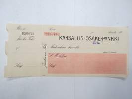 Kansallis-Osake-Pankki, Turku, shekkilomake / shekki nr 959078, blanco -cheque