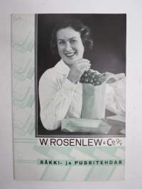 W. Rosenlew & Co Oy Säkki- ja pussitehdas näytepussit 6 kpl -hinnasto näytepusseineen -paper bag samples / brochure