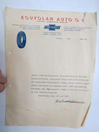 Kouvolan Auto Oy, Kouvola 28.8.1937 -asiakirja / business document