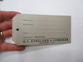 Oy Kyrklund & Lydecken, Välitysliike, Helsinki -rautatiekuljetusten osoitelappuja 5 kpl -rail freight tags