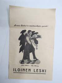 Iloinen leski - Den glada änkan -elokuvan (mykkäfilmin) käsiohjelma 1926, ohjannut Erich von Stroheim, pääosissa Mae Murray, John Gilbert -movie program