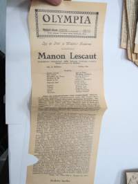 Manon Lescaut (Abbé Prévost) -elokuvan (mykkäfilmin) käsiohjelma 1925, pääosissa Lya de Putti, Wladimir Gaidarow, Eduard Rothauser, Fritz Greiner -movie program