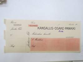 Kansallis-Osake-Pankki, Turku, shekkilomake / shekki nr 959082, blanco -cheque