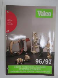 Valeo Drum Brake and master cylinder parts 1996/97 jarruosia henkilöautoihin -kuvitettu varaosaluettelo ja korvaavuudet