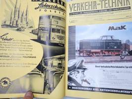 Verkehr und Technik 1956 -vuosikerta / annual volume, saksalainen liikenteen ja tekniikan ammattilehti, raskaankaluston, bussien ja junien ym. mainoksia