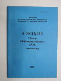 A 051/1/515 - 73 mm Schützenpanzerkanone 2A28 Instandsetzung -itäsaksalainen panssarivaunutykin teknisiä ominaisuuksia - käyttöohje