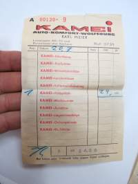 Kamei Auto-Komfort-Wolfsburg - Karl Meier, Lessingstrasse 68-70 und Porschestrasse / Am Rathaus -Volkswagen-kotikaupungin tarvikeliike, kuitti nr A 00120-9, v. 1964
