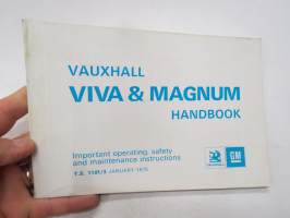 Vauxhall Viva & Magnum 1975 handbook -käyttöohjekirja, englanninkielinen