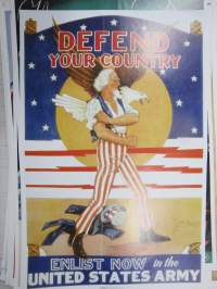 Defend your country - Enlist now in the United States Army - Sodan lehdet dokumentti 23 -juliste, uustuotantoa / poster, reprint